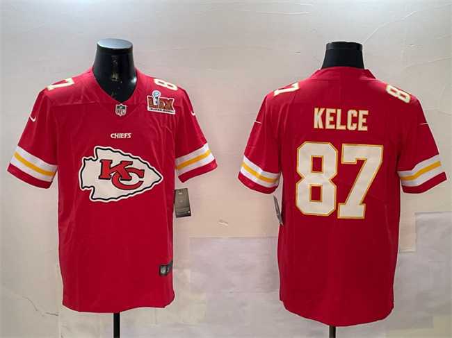 Men%27s Kansas City Chiefs #87 Travis Kelce Red 2025 Super Bowl LIX Patch Team Big Logo Vapor Limited Stitched Jersey->kansas city chiefs->NFL Jersey